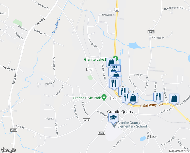 map of restaurants, bars, coffee shops, grocery stores, and more near 412 North Main Gq Street in Granite Quarry