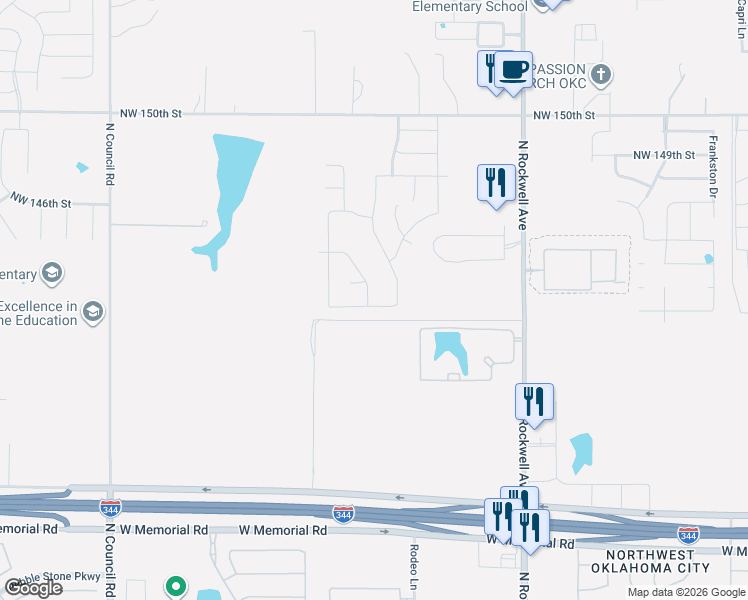 map of restaurants, bars, coffee shops, grocery stores, and more near 7208 Northwest 145th Street in Oklahoma City