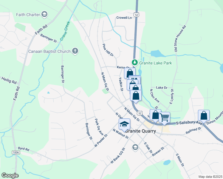 map of restaurants, bars, coffee shops, grocery stores, and more near 410 North Main Gq Street in Granite Quarry