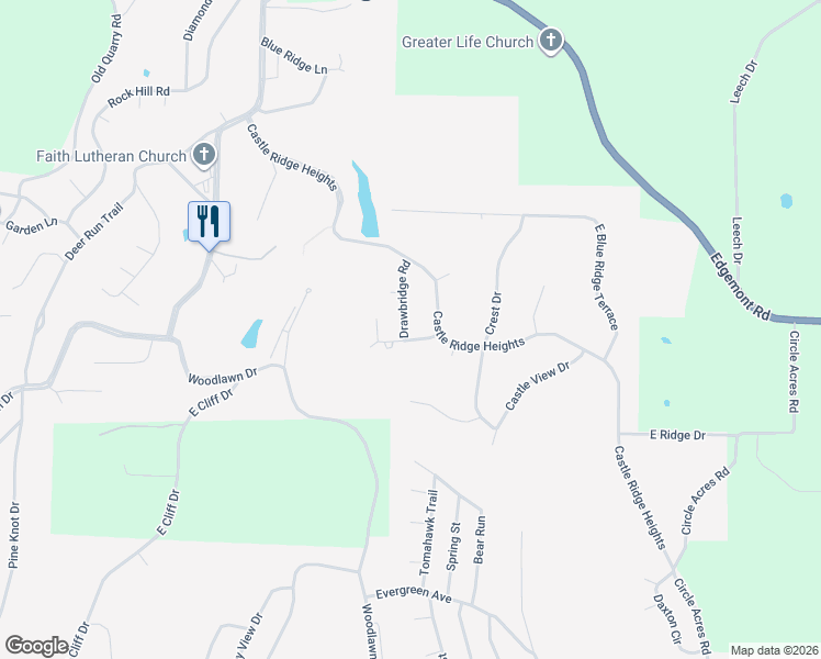 map of restaurants, bars, coffee shops, grocery stores, and more near 119 Drawbridge Road in Fairfield Bay