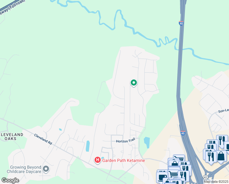 map of restaurants, bars, coffee shops, grocery stores, and more near 104 Dando Street in Garner