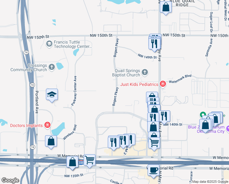 map of restaurants, bars, coffee shops, grocery stores, and more near in Oklahoma City