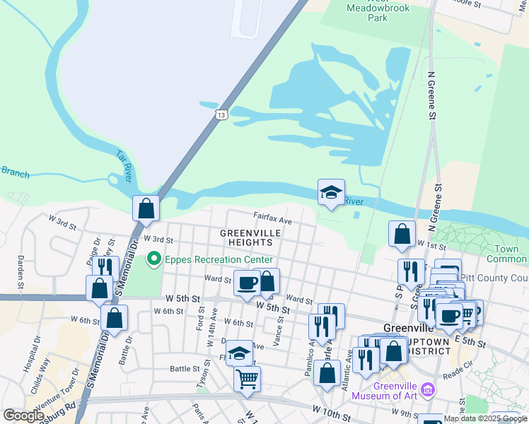 map of restaurants, bars, coffee shops, grocery stores, and more near 1014 Fairfax Avenue in Greenville
