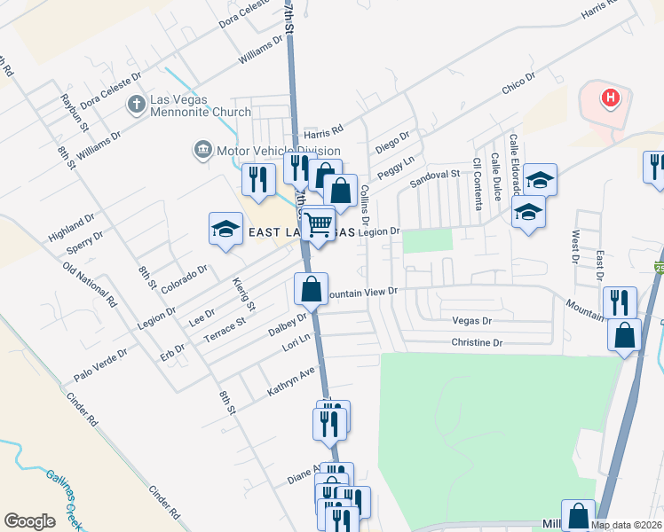 map of restaurants, bars, coffee shops, grocery stores, and more near 597 Legion Drive in Las Vegas