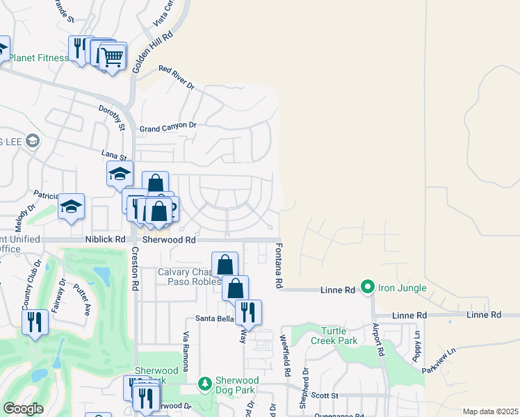 map of restaurants, bars, coffee shops, grocery stores, and more near 370 Partridge Avenue in Paso Robles