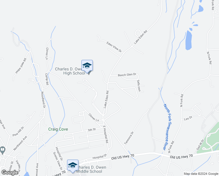 map of restaurants, bars, coffee shops, grocery stores, and more near 102 Eden Glen Court in Black Mountain