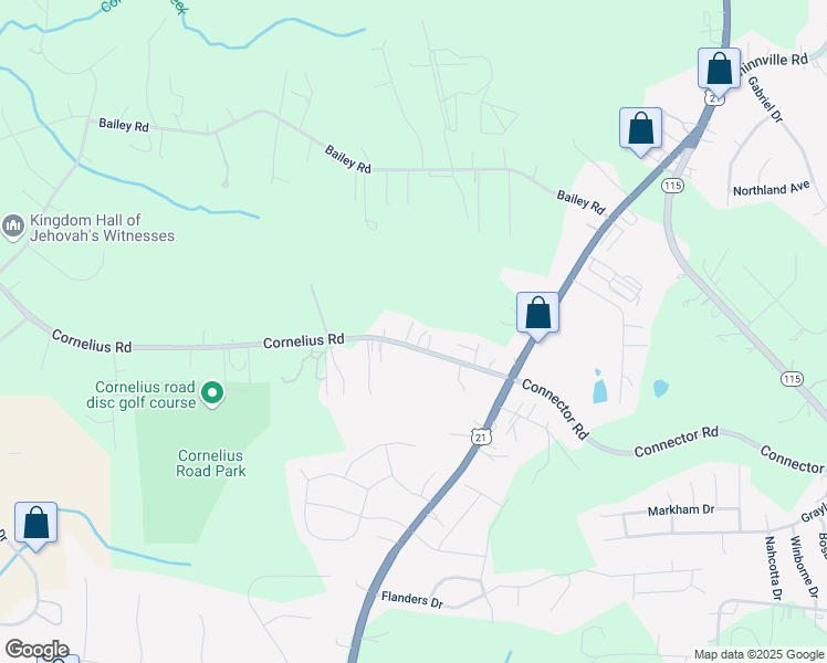 map of restaurants, bars, coffee shops, grocery stores, and more near 162 Cornelius Road in Mooresville