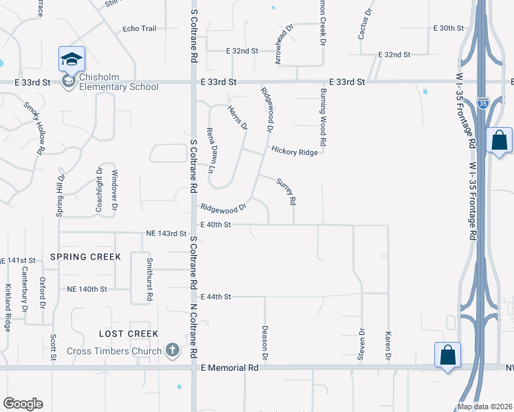 map of restaurants, bars, coffee shops, grocery stores, and more near 3901 Timberline Place in Edmond