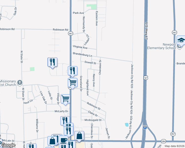 map of restaurants, bars, coffee shops, grocery stores, and more near 1213 Nancy Avenue in Newport