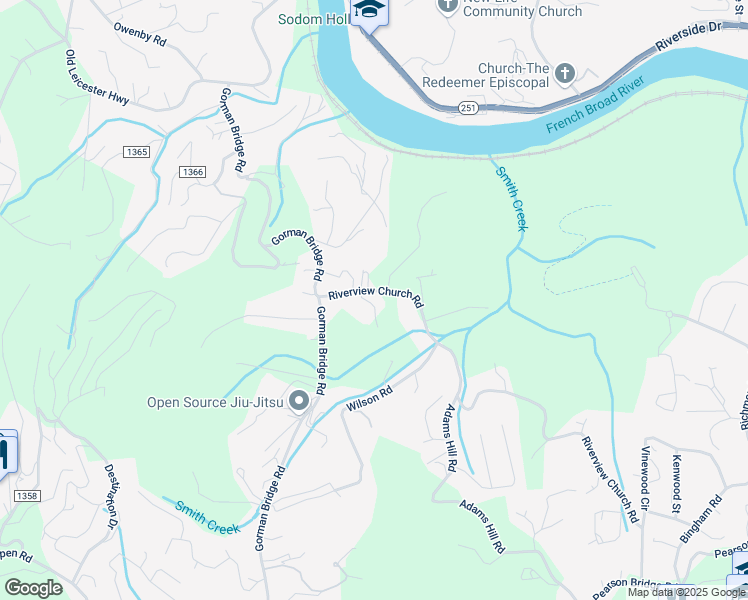 map of restaurants, bars, coffee shops, grocery stores, and more near 712 Riverview Church Road in Asheville
