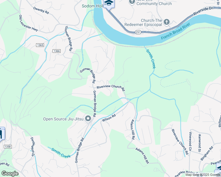 map of restaurants, bars, coffee shops, grocery stores, and more near 712 Riverview Church Road in Asheville
