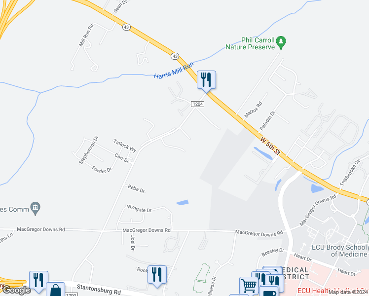 map of restaurants, bars, coffee shops, grocery stores, and more near 1002 Westover Drive in Greenville