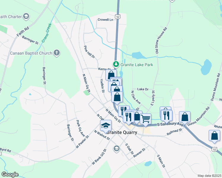map of restaurants, bars, coffee shops, grocery stores, and more near 315 North Salisbury GQ Avenue in Spencer