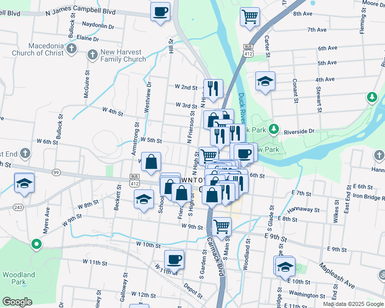 map of restaurants, bars, coffee shops, grocery stores, and more near 607 North High Street in Columbia