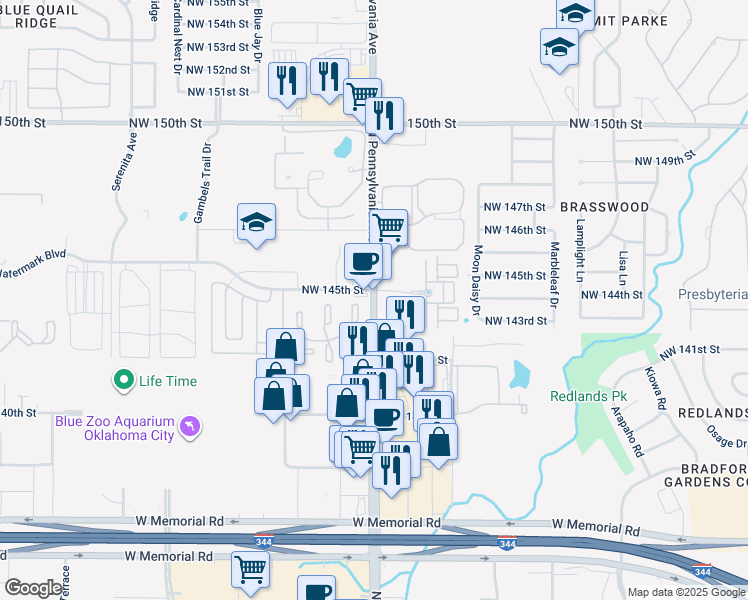 map of restaurants, bars, coffee shops, grocery stores, and more near in Oklahoma City