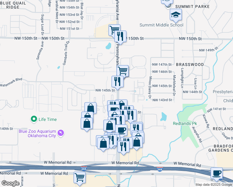map of restaurants, bars, coffee shops, grocery stores, and more near in Oklahoma City