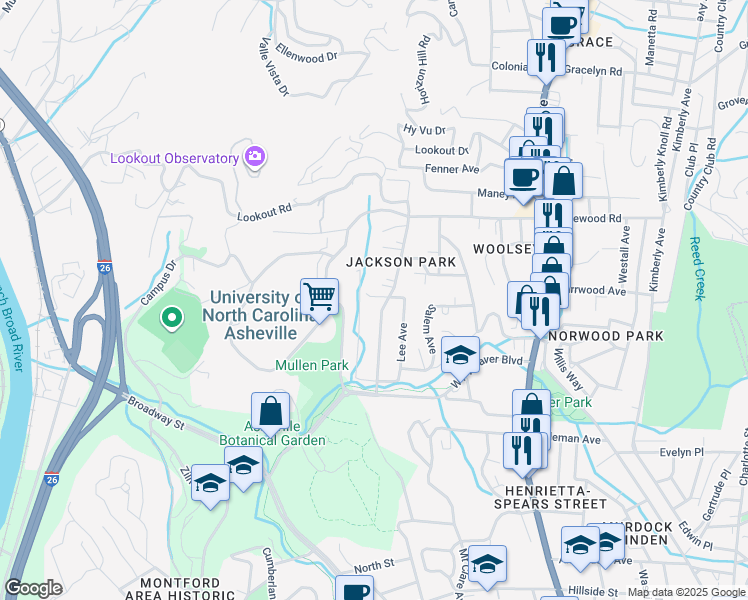 map of restaurants, bars, coffee shops, grocery stores, and more near 96 Barnard Avenue in Asheville