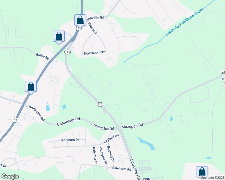 map of restaurants, bars, coffee shops, grocery stores, and more near 140 Creek Branch Drive in Mooresville