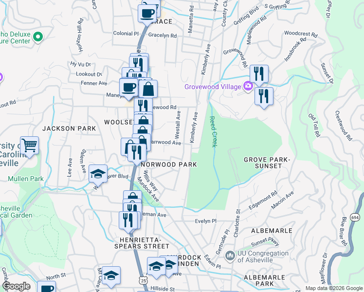 map of restaurants, bars, coffee shops, grocery stores, and more near 80 Farrwood Avenue in Asheville