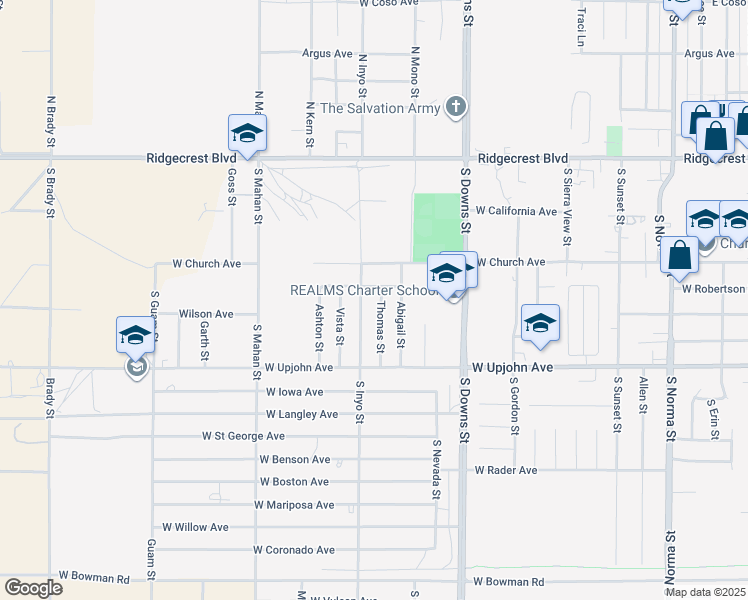 map of restaurants, bars, coffee shops, grocery stores, and more near 321 Thomas Street in Ridgecrest