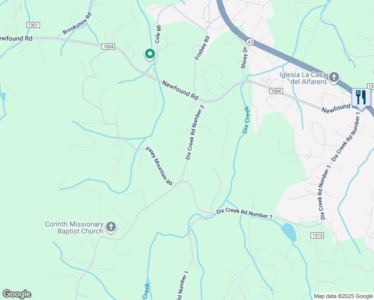 map of restaurants, bars, coffee shops, grocery stores, and more near 61 Dix Creek Road Number 2 in Leicester