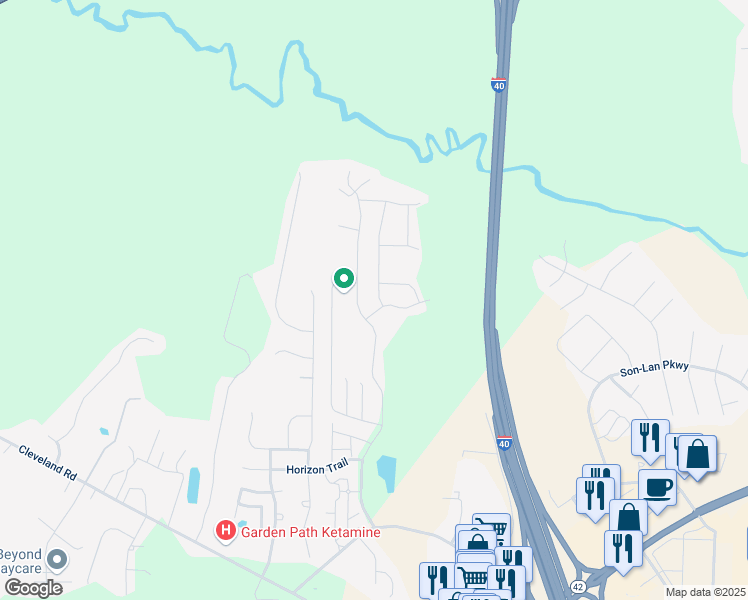 map of restaurants, bars, coffee shops, grocery stores, and more near Nutmeg Lane in Johnston County