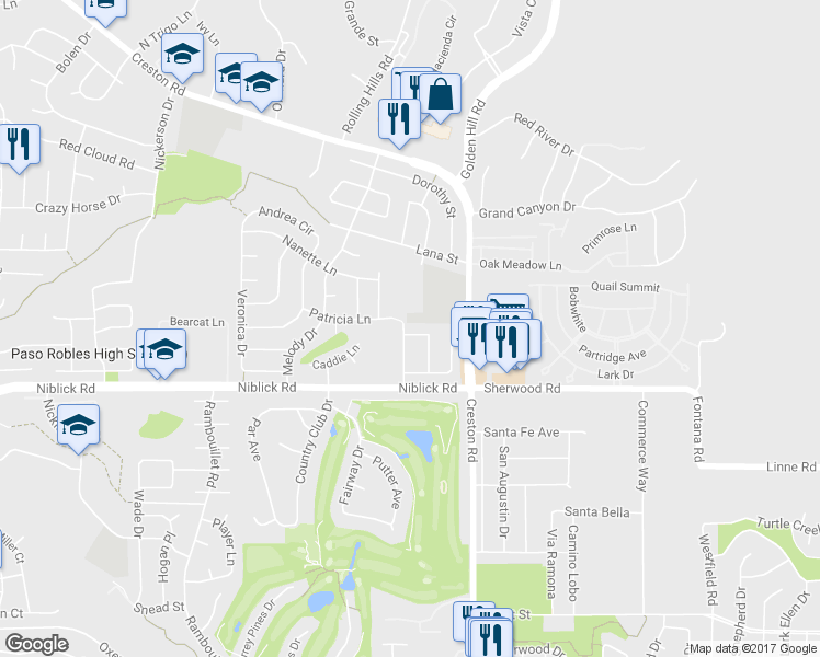 map of restaurants, bars, coffee shops, grocery stores, and more near 286 Ginger Lane in Paso Robles