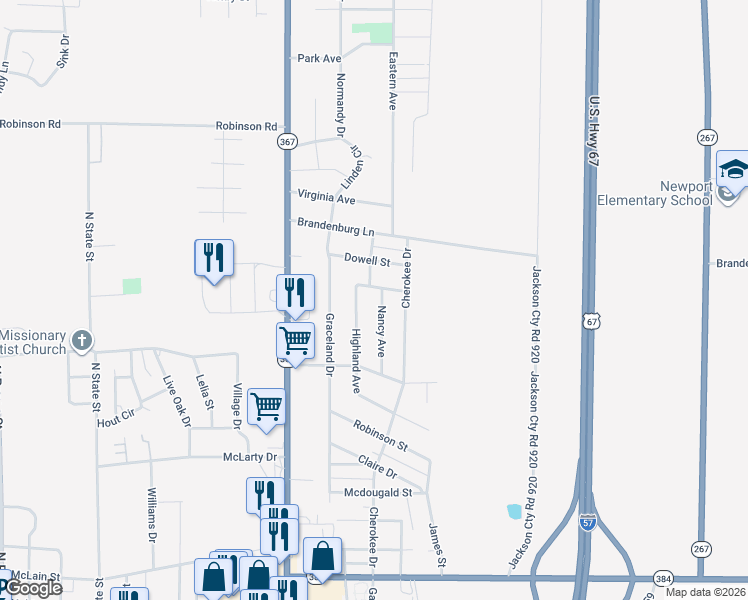 map of restaurants, bars, coffee shops, grocery stores, and more near 1213 Nancy Avenue in Newport