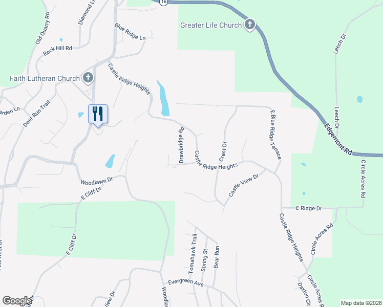 map of restaurants, bars, coffee shops, grocery stores, and more near 119 Drawbridge Road in Fairfield Bay