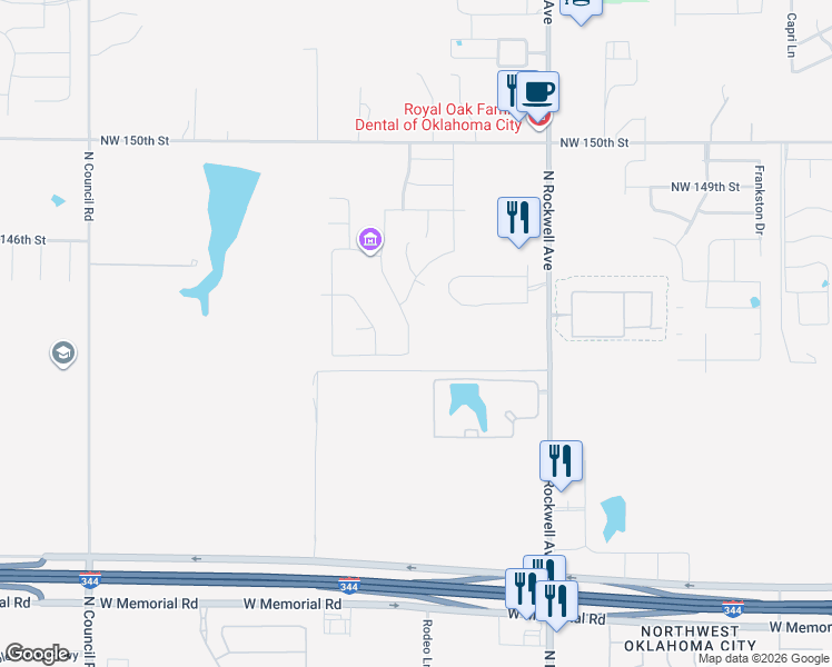 map of restaurants, bars, coffee shops, grocery stores, and more near 7236 Northwest 145th Street in Oklahoma City