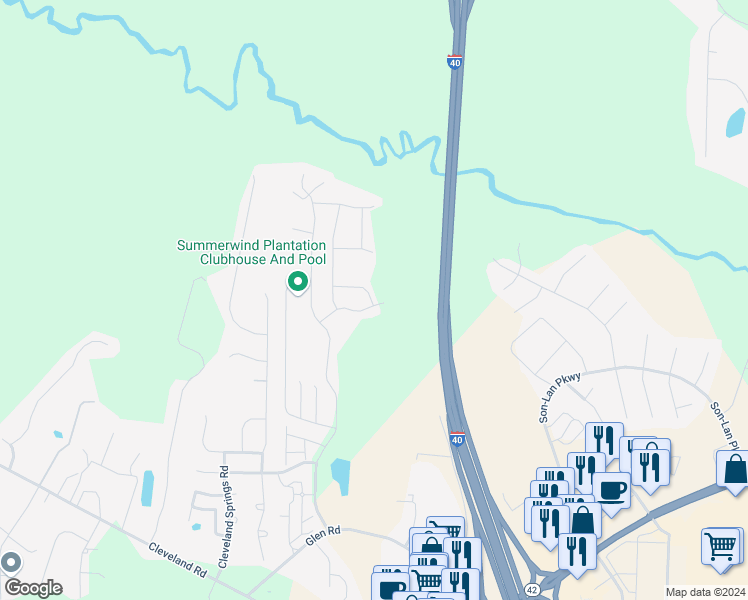 map of restaurants, bars, coffee shops, grocery stores, and more near 14 Pepper Lane in Garner