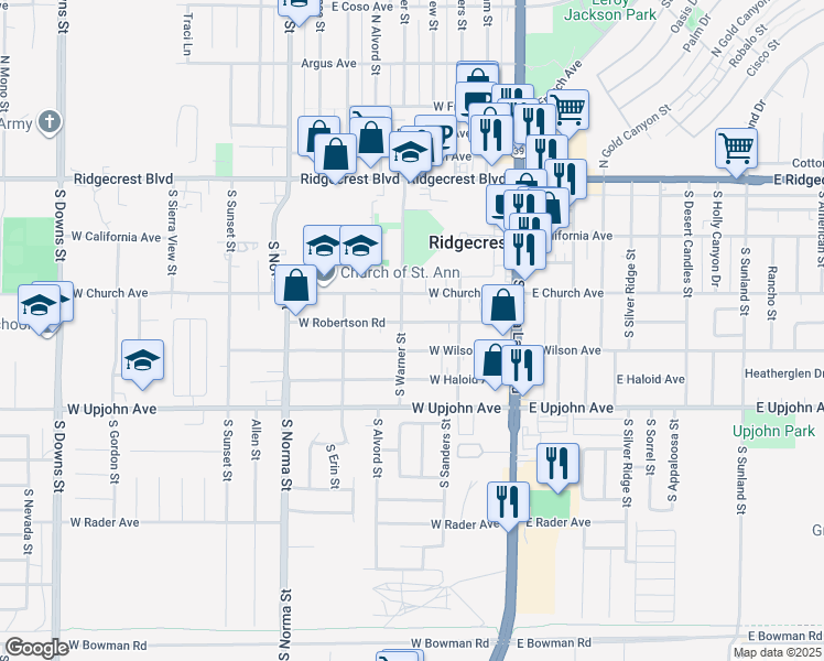 map of restaurants, bars, coffee shops, grocery stores, and more near 220 West Wilson Avenue in Ridgecrest