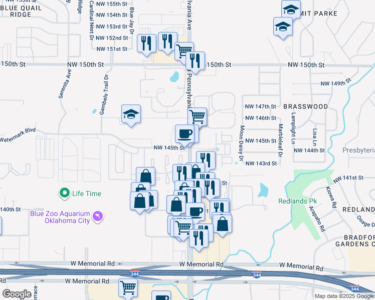 map of restaurants, bars, coffee shops, grocery stores, and more near in Oklahoma City