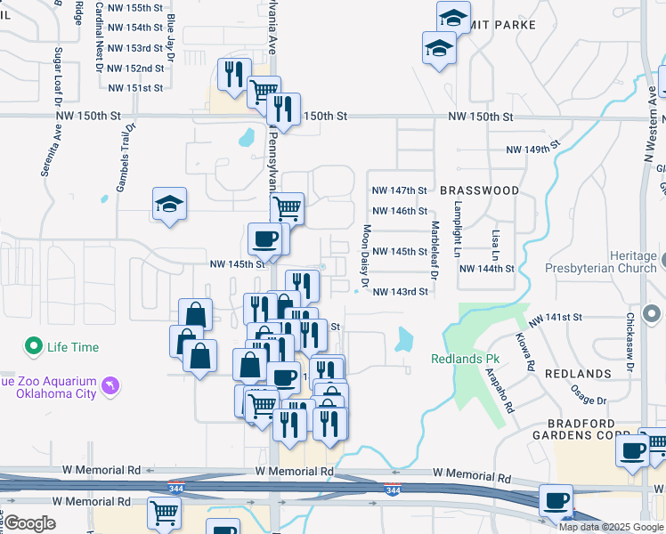 map of restaurants, bars, coffee shops, grocery stores, and more near 14520 North Pennsylvania Avenue in Oklahoma City