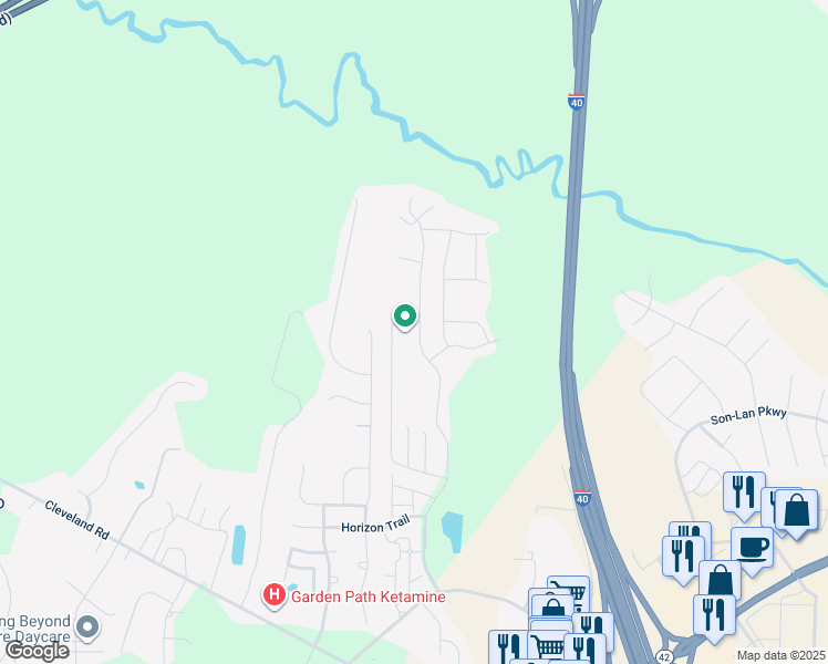 map of restaurants, bars, coffee shops, grocery stores, and more near 433 Summerwind Plantation Drive in Garner
