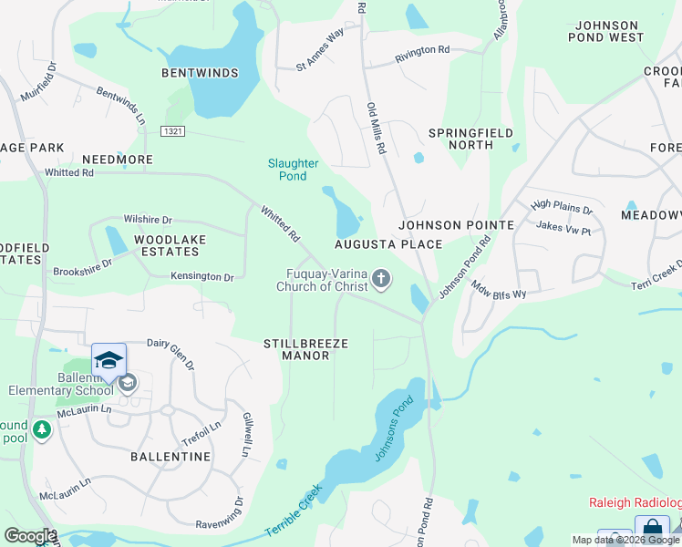 map of restaurants, bars, coffee shops, grocery stores, and more near 6352 Whitted Road in Fuquay Varina