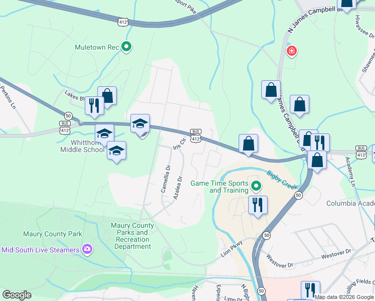 map of restaurants, bars, coffee shops, grocery stores, and more near 902 Azalea Drive in Columbia