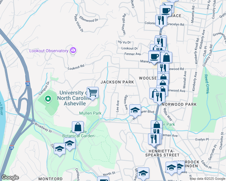 map of restaurants, bars, coffee shops, grocery stores, and more near 96 Barnard Avenue in Asheville