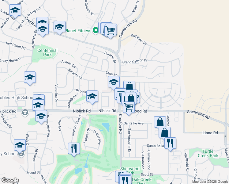 map of restaurants, bars, coffee shops, grocery stores, and more near 1350 Creston Road in Paso Robles