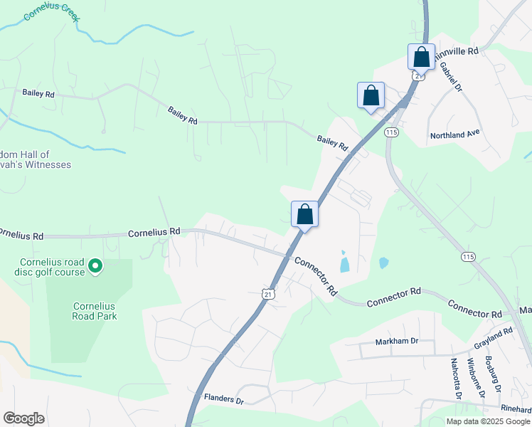 map of restaurants, bars, coffee shops, grocery stores, and more near 100 Cornelius Road in Mooresville