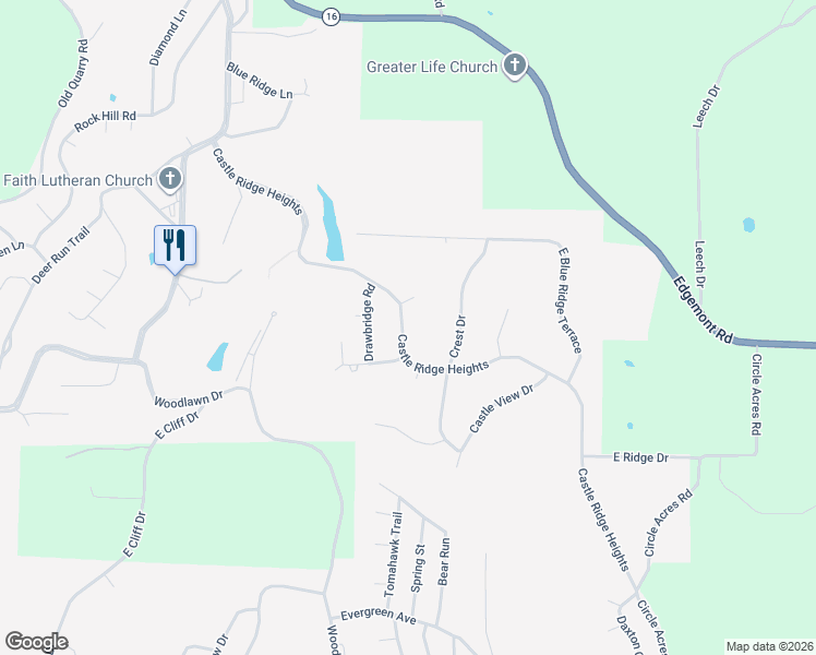 map of restaurants, bars, coffee shops, grocery stores, and more near 321 Castle Ridge Heights in Fairfield Bay