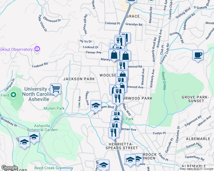 map of restaurants, bars, coffee shops, grocery stores, and more near 600 Merrimon Avenue in Asheville