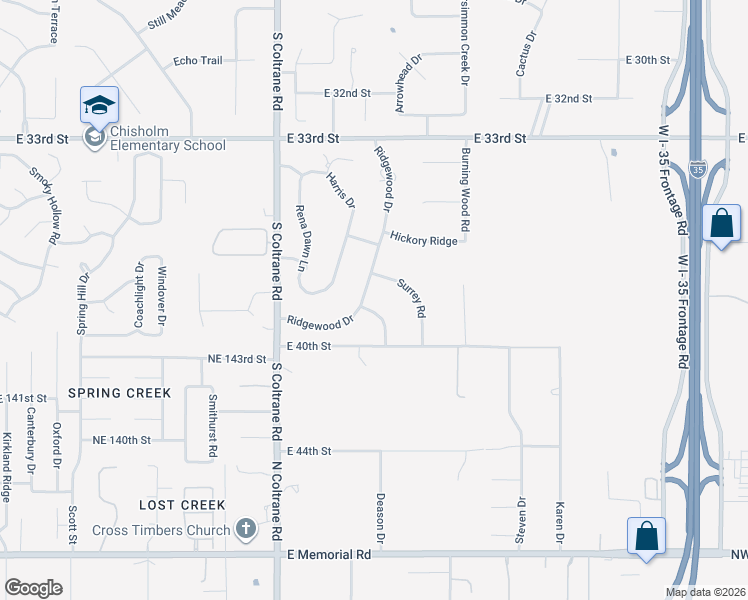 map of restaurants, bars, coffee shops, grocery stores, and more near 3901 Timberline Place in Edmond