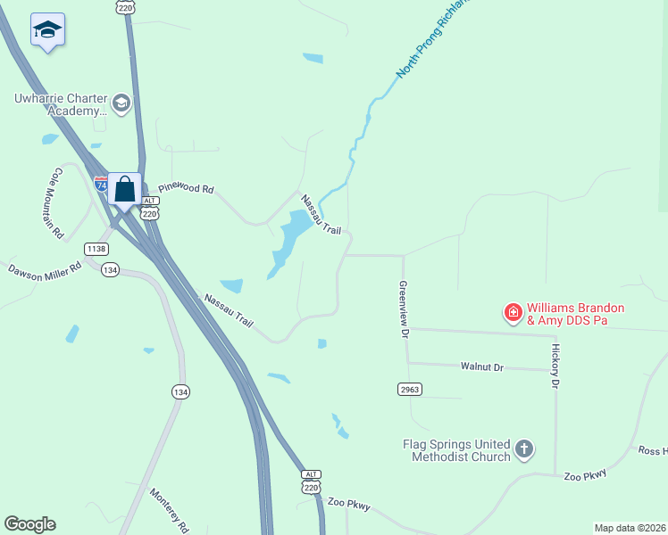 map of restaurants, bars, coffee shops, grocery stores, and more near 632 Nassau Trail in Asheboro