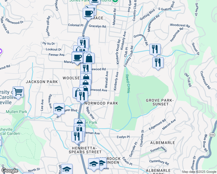 map of restaurants, bars, coffee shops, grocery stores, and more near 11 Westall Avenue in Asheville