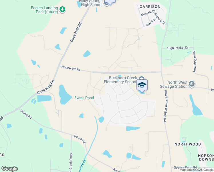 map of restaurants, bars, coffee shops, grocery stores, and more near 101 Southerland Shire Lane in Holly Springs
