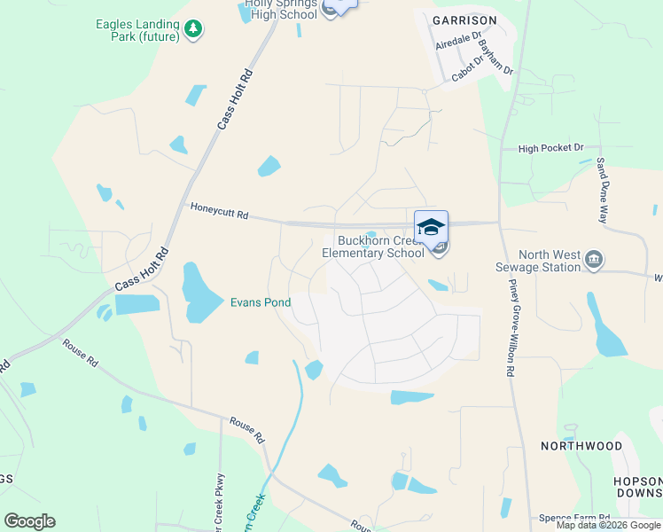 map of restaurants, bars, coffee shops, grocery stores, and more near 101 Southerland Shire Lane in Holly Springs