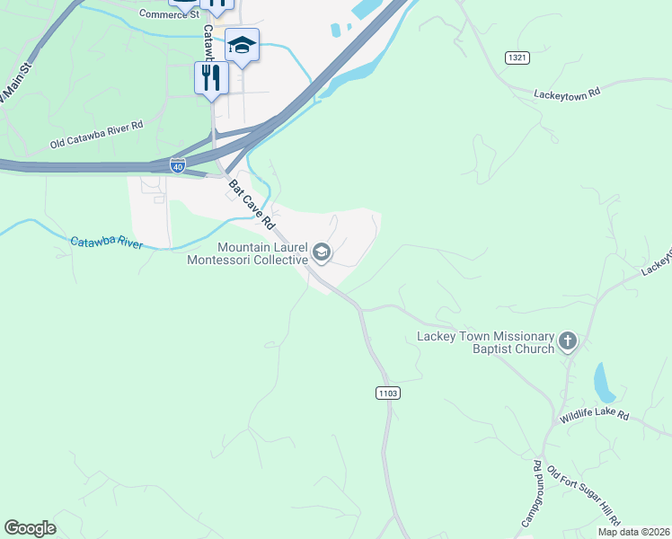 map of restaurants, bars, coffee shops, grocery stores, and more near 195 Jolly Road in Old Fort