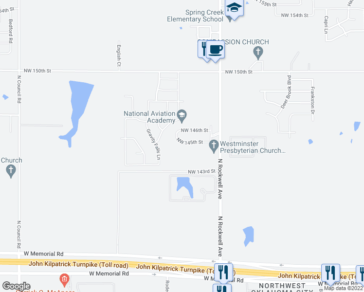 map of restaurants, bars, coffee shops, grocery stores, and more near 7232 Northwest 145th Street in Oklahoma City