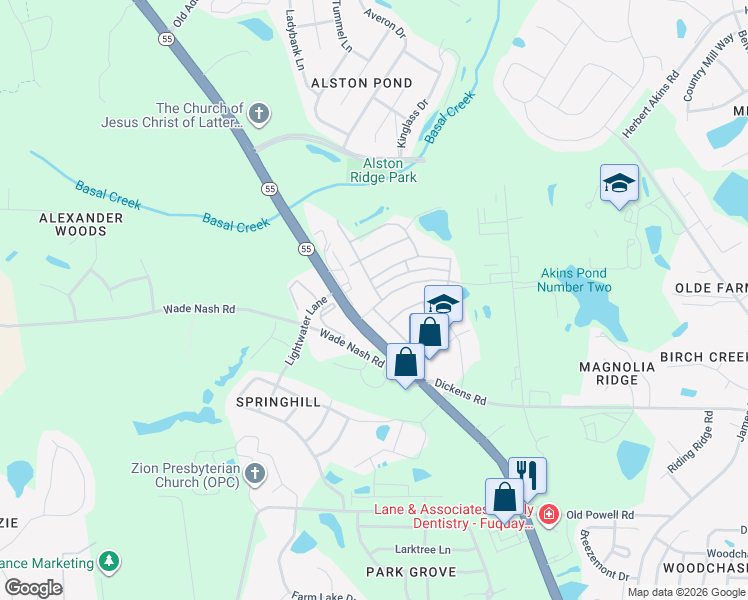 map of restaurants, bars, coffee shops, grocery stores, and more near 508 Schnapps Lane in Holly Springs